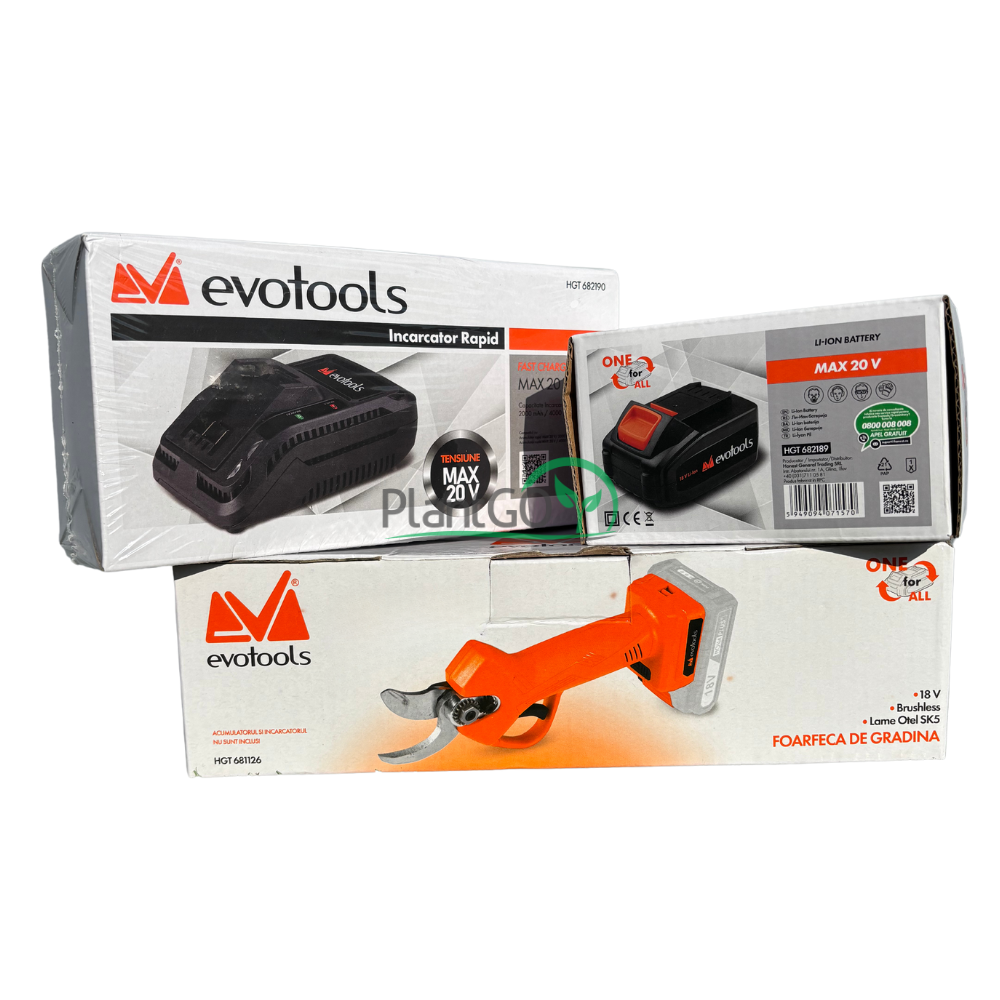 Set foarfeca de gradina cu acumulator si incarcator rapid ONE EPTO Brushless - EvoTools - PlantGO
